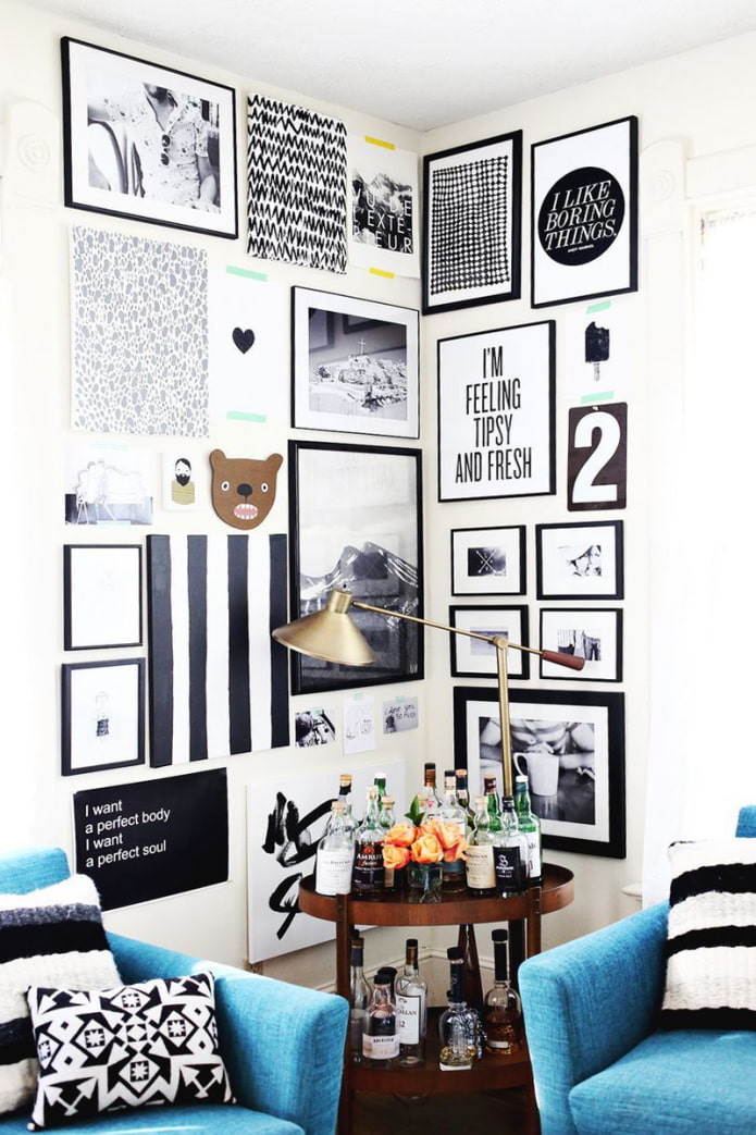 Photo frames in the corner of the living room