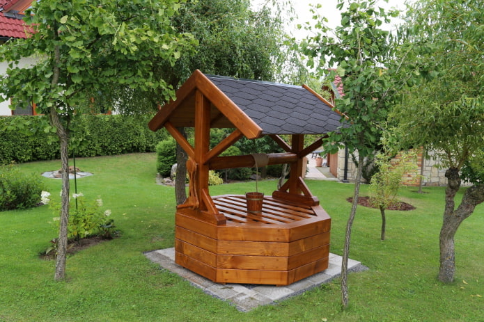 wooden well with roof