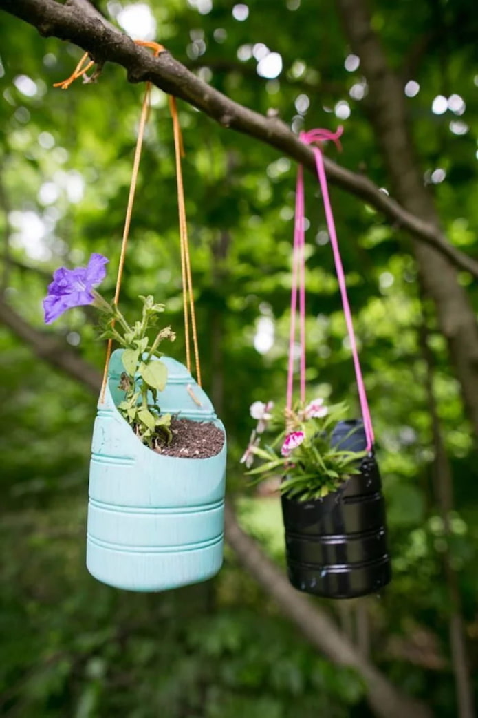Hanging pots from bottles Hanging pots from bottles