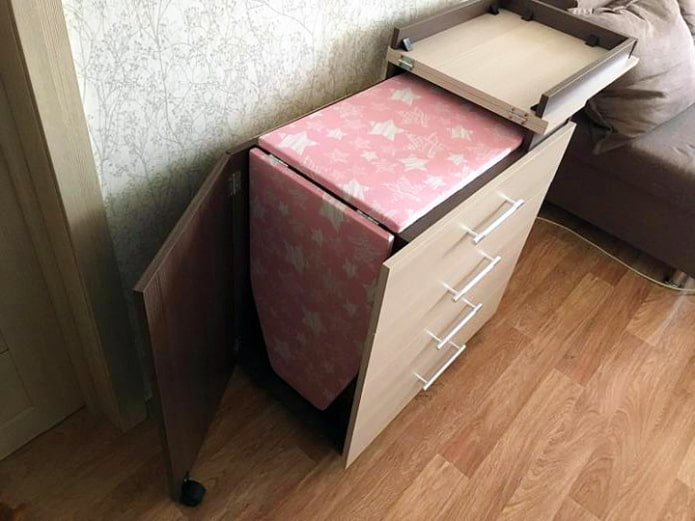 Chest of drawers with ironing board made of laminated chipboard