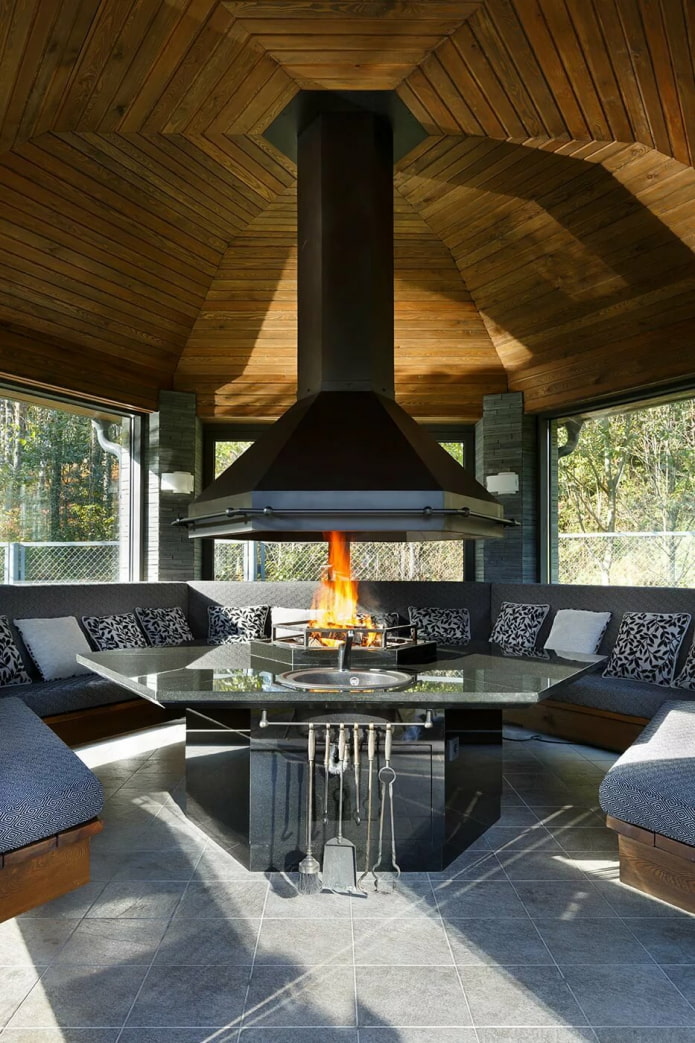 closed gazebo with barbecue