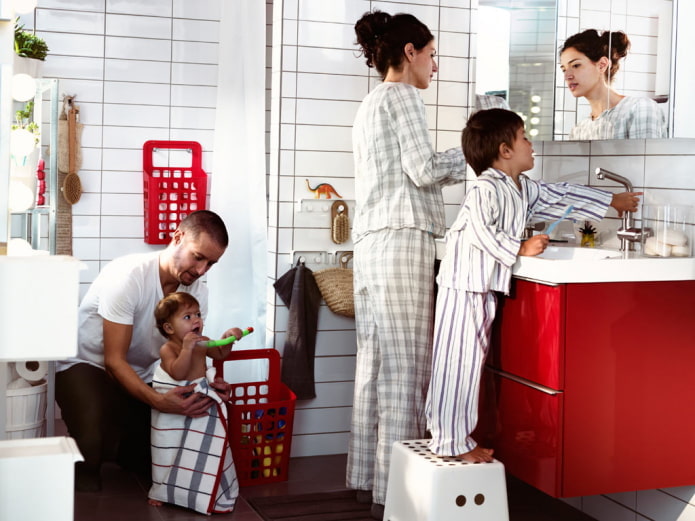 family in the bathroom