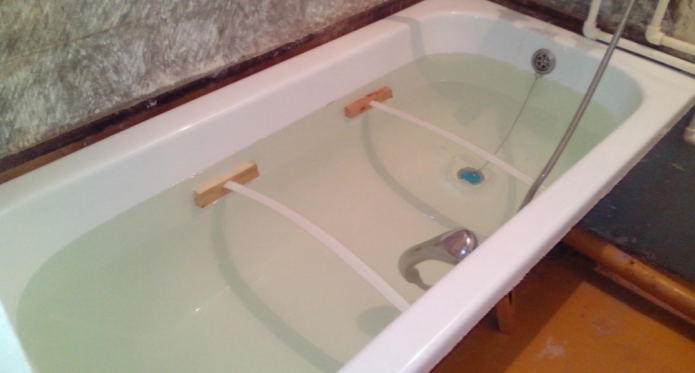bathtub filled with water
