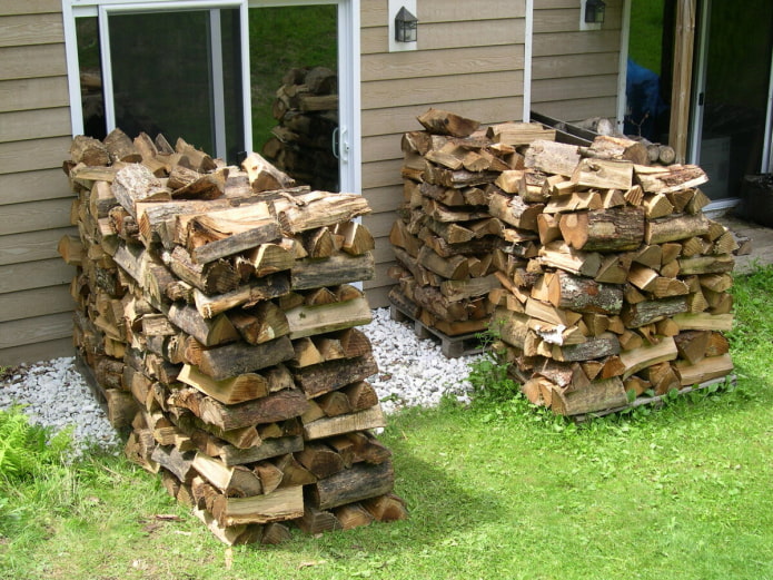 Firewood stacked by a well Firewood stacked by a well