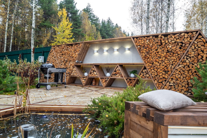 Summer kitchen with wood log Summer kitchen with wood log