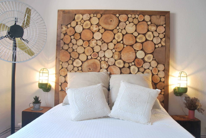 Headboard made of cuts Headboard made of saw cuts
