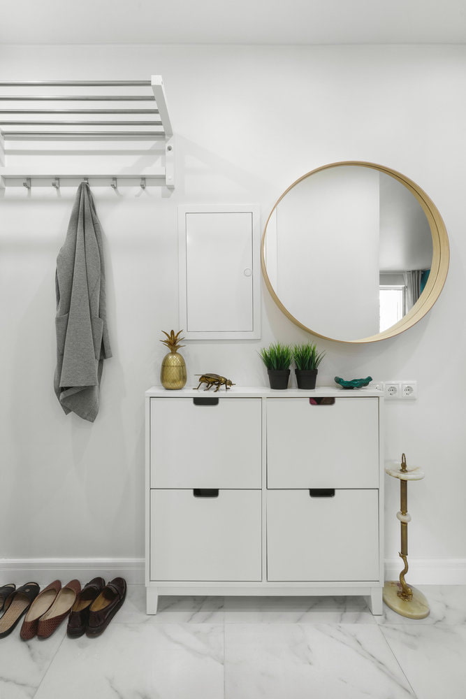 Shoe racks, mirror, hanger