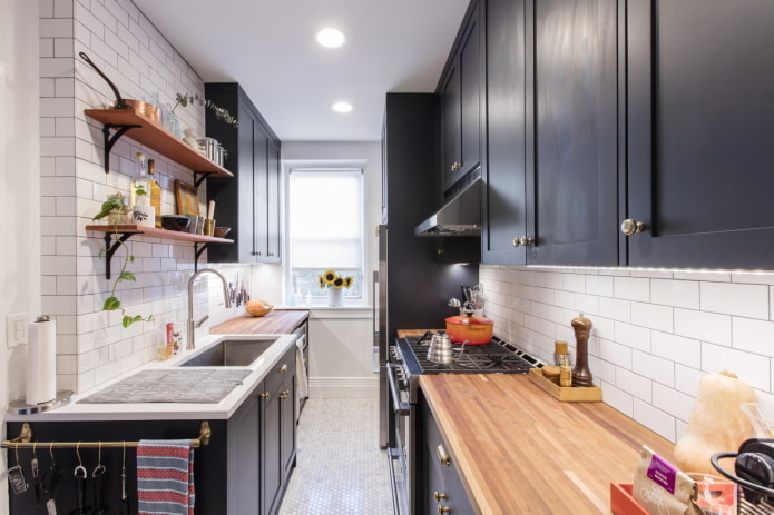 black two-row kitchen