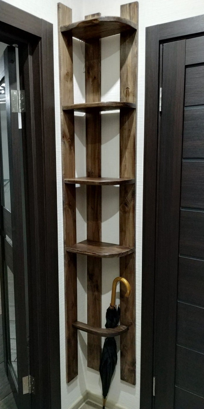 corner shelves in the hallway