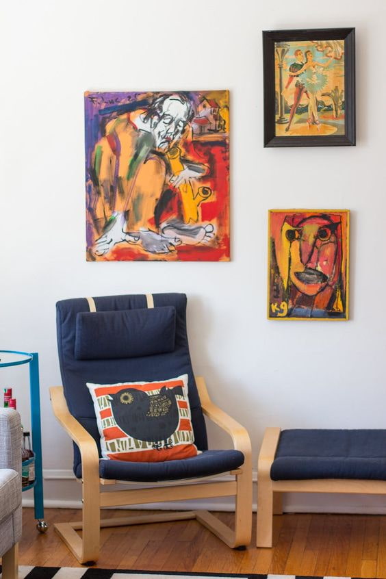 Blue Poeng armchair with stand