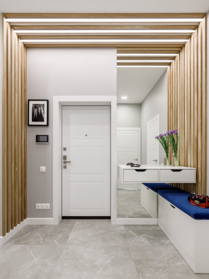 wood wall decoration in the corridor