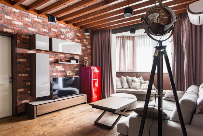Red refrigerator in the living room Red refrigerator in the living room