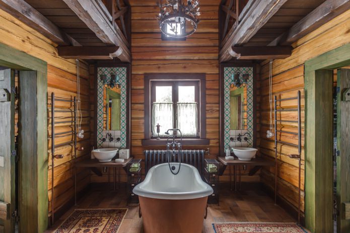 bathroom finished in wood with wrought iron elements bathroom finished in wood with wrought iron elements