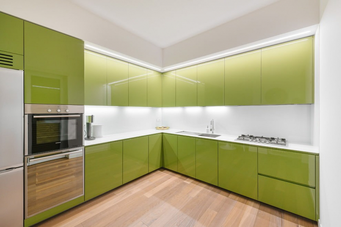 glossy olive kitchen