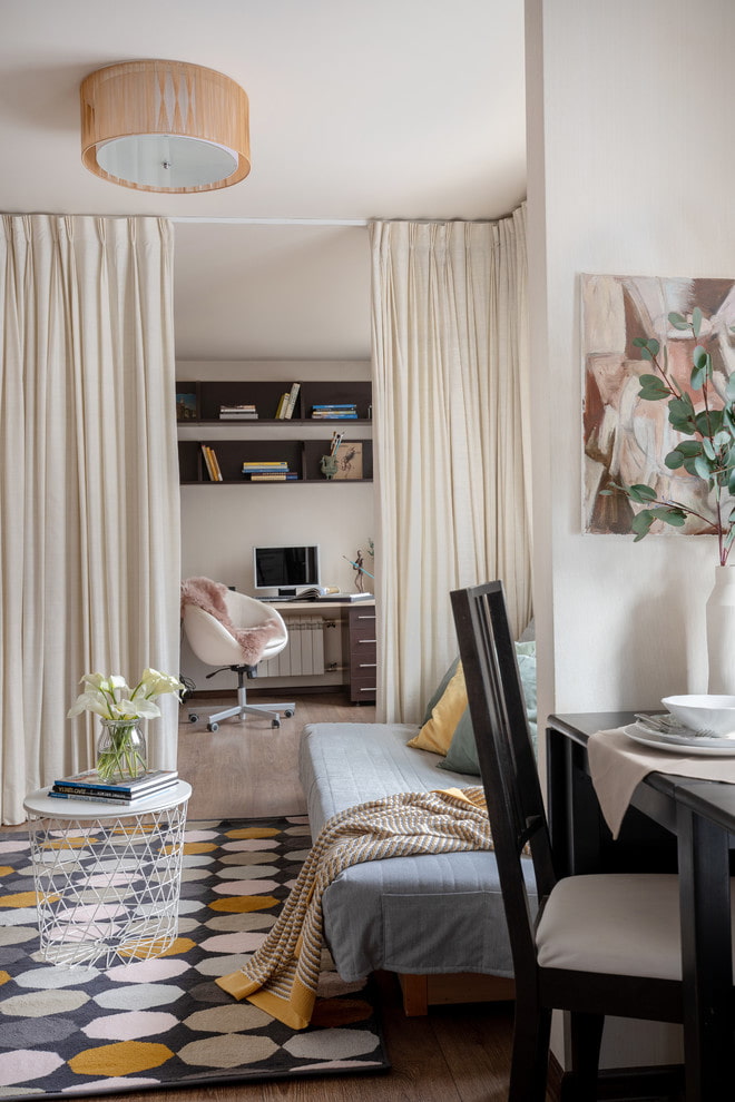 Workplace behind curtains Workplace behind curtains