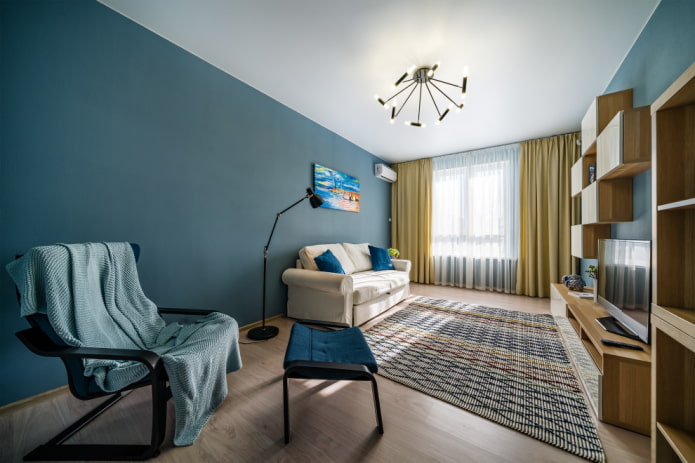 Separation by floor lamp and carpet Separation by floor lamp and carpet