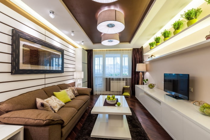 furniture in an elongated room