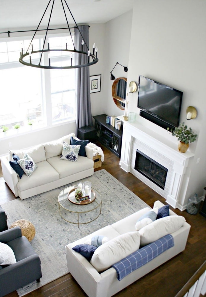 white sofas in the hall