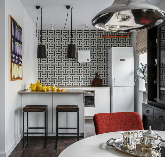 straight kitchen with peninsula