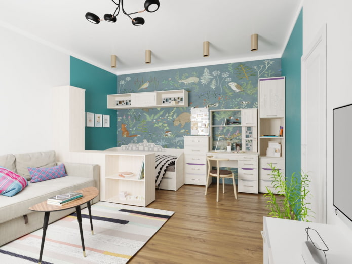 modern single room with a child