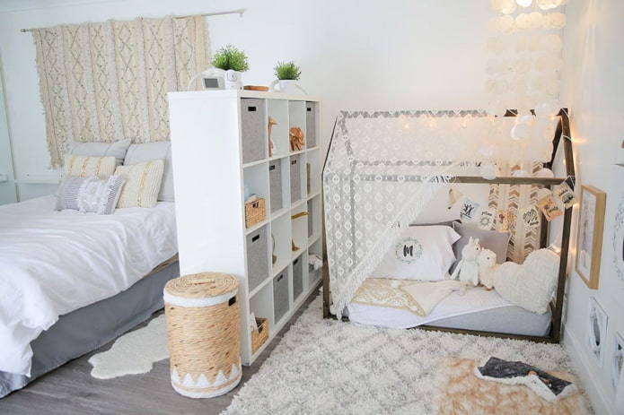 bedroom zoning with shelving