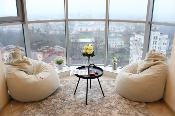 two bin-bags on a panoramic loggia two bin-bags on a panoramic loggia