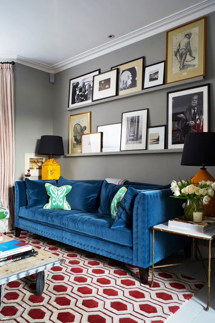 cushions on a velvet sofa