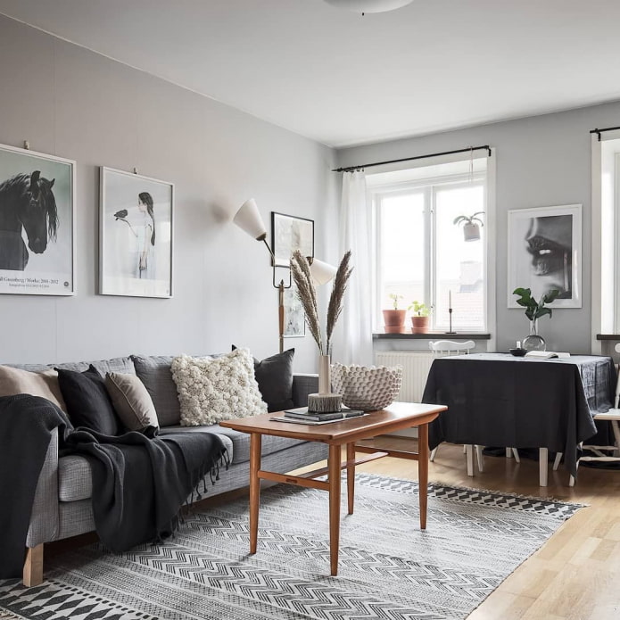 sofa with pillows in the hall