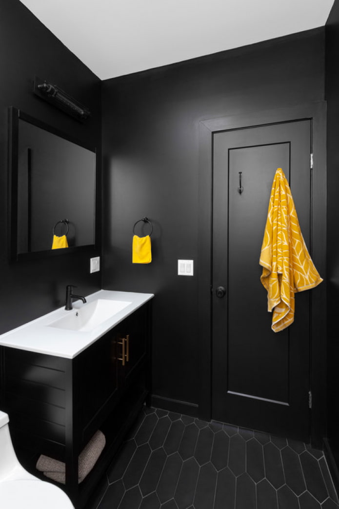 black bathroom with yellow black bathroom with yellow