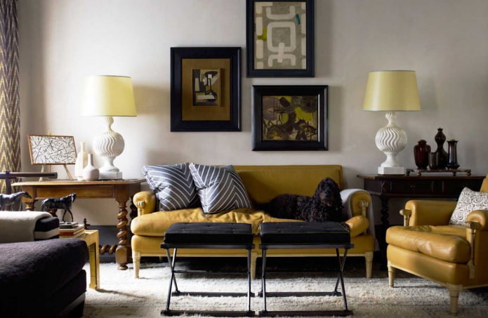 mustard color in a classic interior