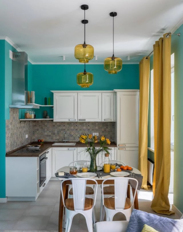 yellow curtains in the kitchen