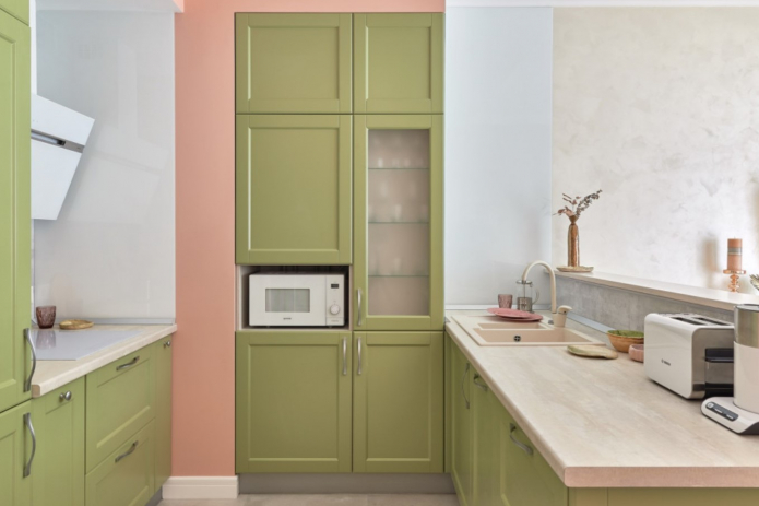 pink in the interior of the kitchen