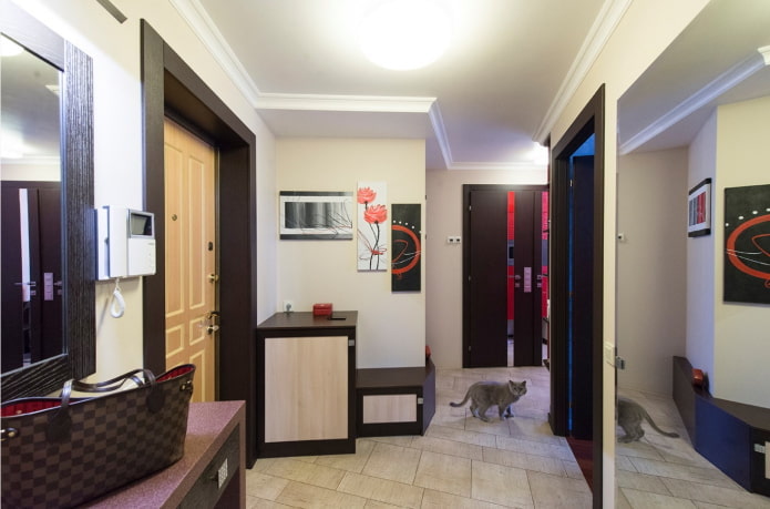 modern hallway with dark furniture
