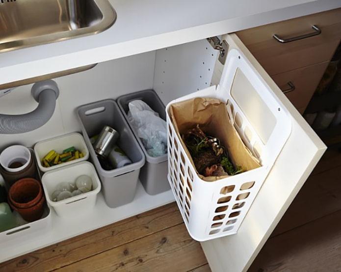 Bucket on the cabinet door