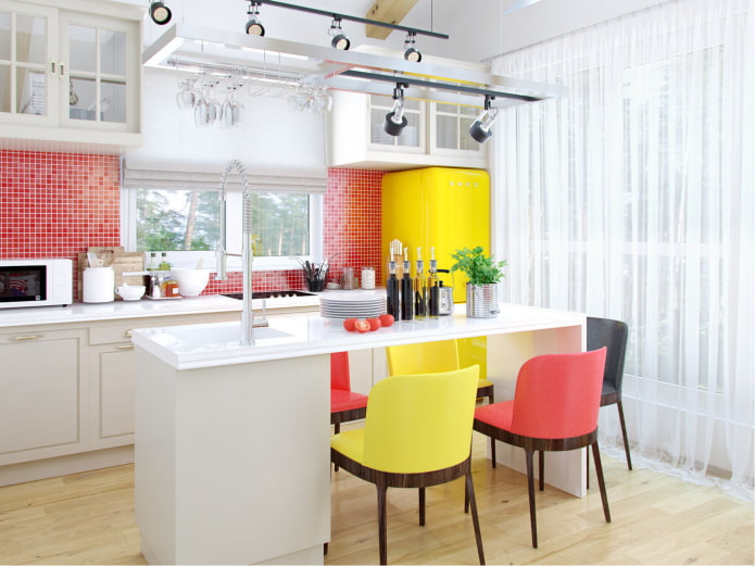 white kitchen with bright accents
