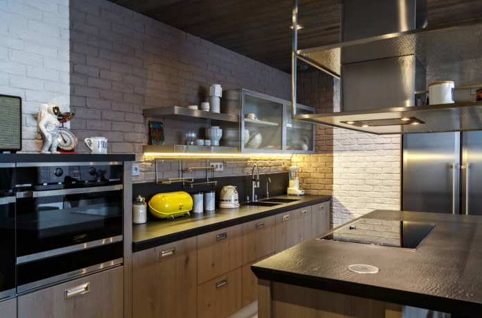 brick walls in the kitchen