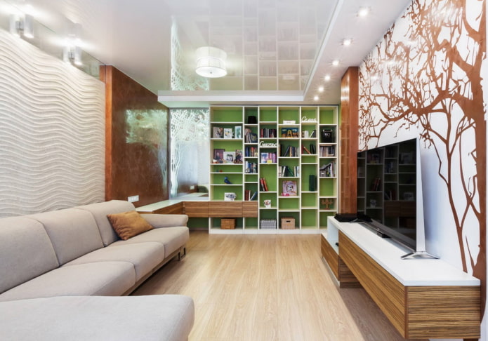 light in the living room with a stretch ceiling