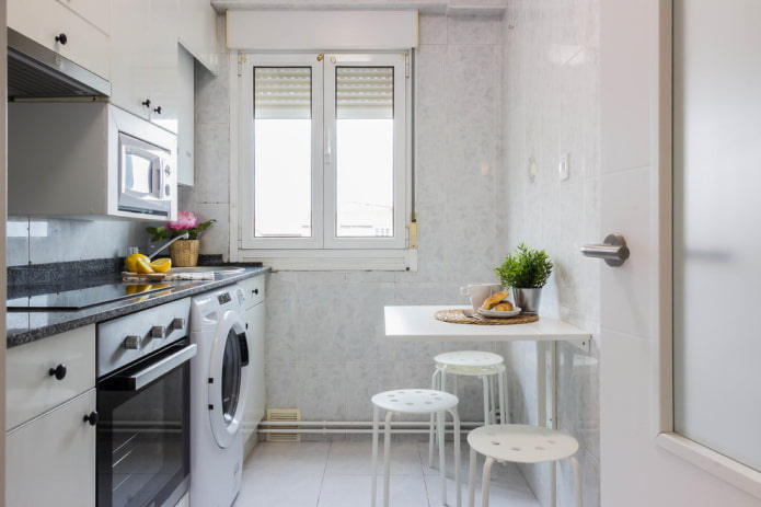 Folding table, stools Folding table, stools