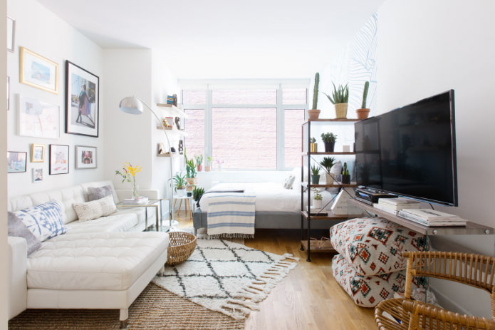Bedroom-living room with carpet