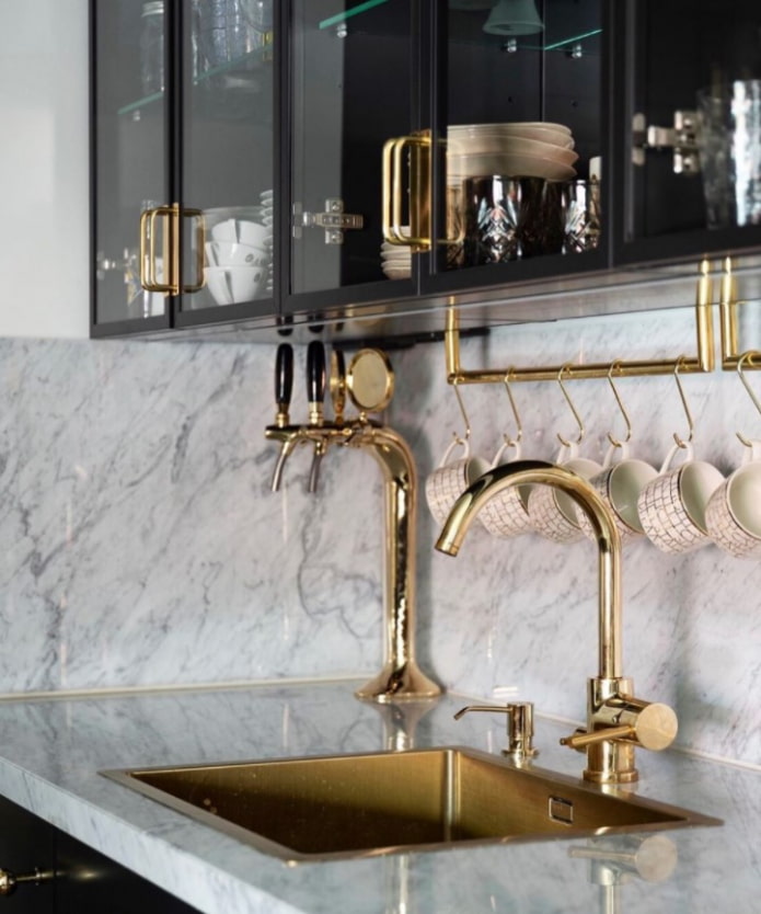 black facades with gold