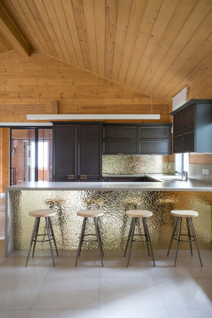 bar counter with gold finish