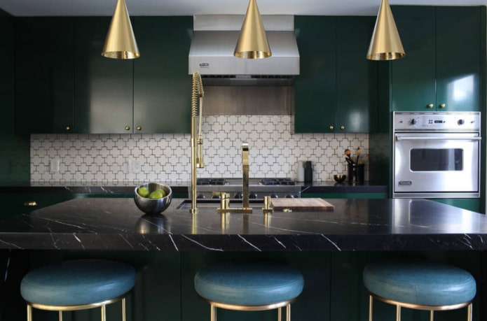 gold faucets in the kitchen