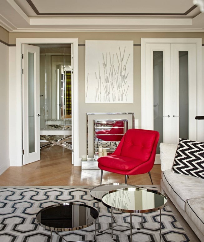 doors on one wall in the living room