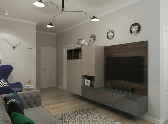 large living room with niche