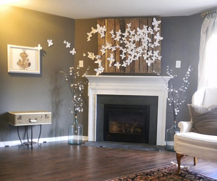 paper butterflies over the fireplace paper butterflies over the fireplace