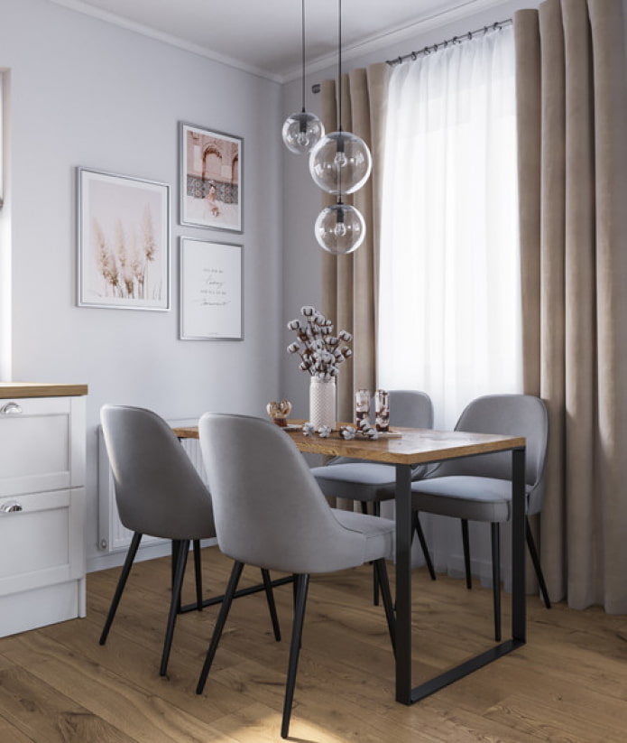 paintings in the dining area