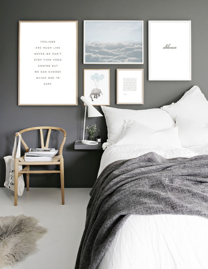 white posters in the bedroom