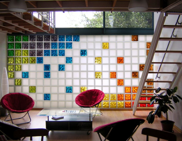 colored glass blocks in the interior