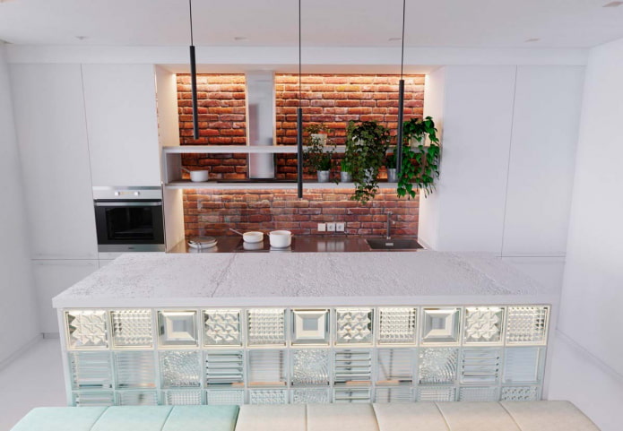 bar counter made of glass blocks