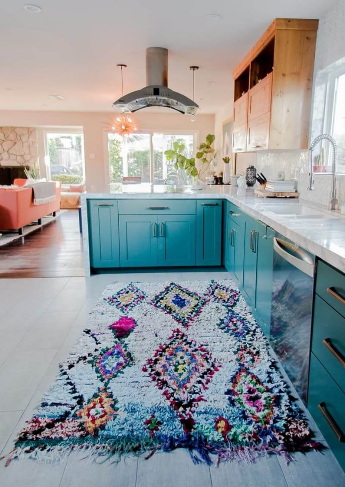bright carpet in the kitchen